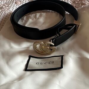 Gucci Black Belt 75 with Gold torchon GG Buckle